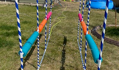 A look at the DIY sprinkler as water runs through it.