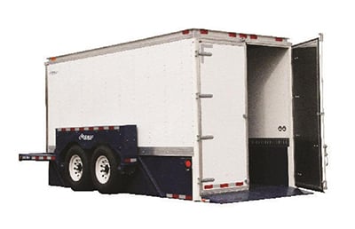 An Air-Tow enclosed drop deck trailer.