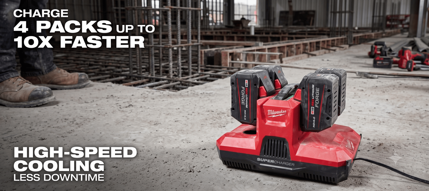 Milwaukee M18 & M12 Four-Bay Simultaneous Super Charger with PACKOUT Compatibility