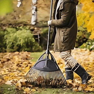 Woman raking leaves