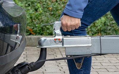 A trailer is attached to a hitch.