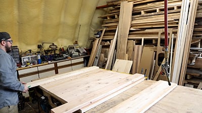 The 2x6-inch boards are laid in position on the project.