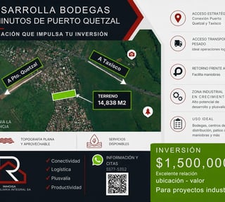 TERRENO PARA BODEGAS, ESCUINTLA, PUERTO QUETZAL, TAXISCO, TERRENO INDUSTRIAL