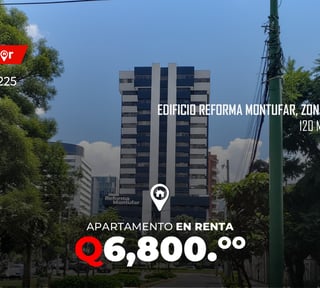 Apartamento en renta en Edificio Reforma Montufar zona 10