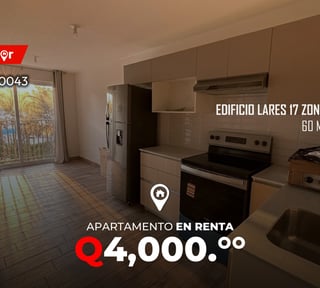 Apartamento en renta en edificio Lares 17 zona 17