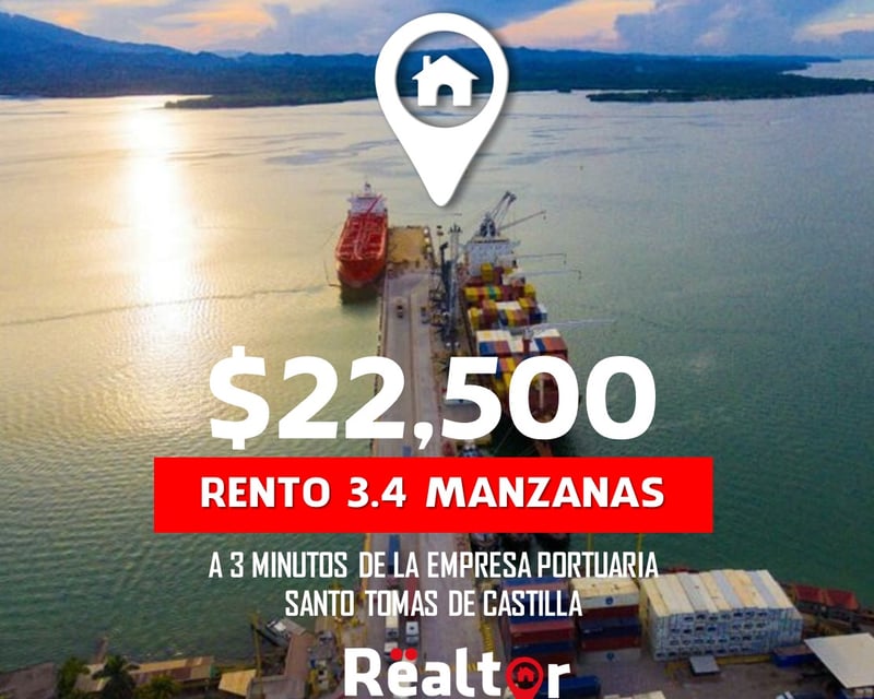 Terreno en Renta 3.4 Mz. cerca  puerto Santo Tomás de Castilla