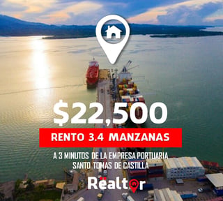 Terreno en Renta 3.4 Mz. cerca  puerto Santo Tomás de Castilla