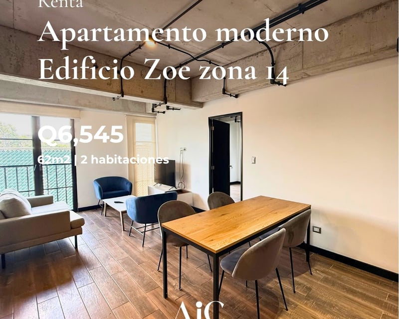 APARTAMENTO MODERNO  2 HABITACIONES ZONA 14 EDIF. ZOE