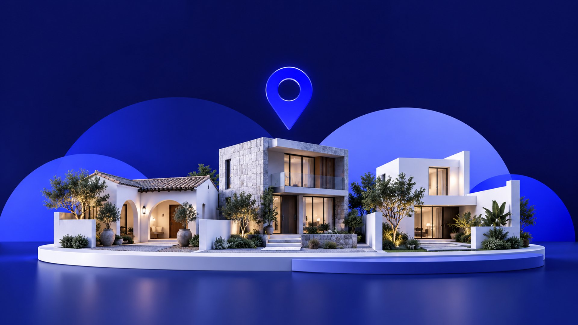 Ilustración conceptual de tres casas para acompañar la comparación de zonas.