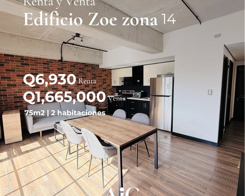 APARTAMENTO AMPLIO Y MODERNO  2 HABITACIONES ZONA 14 EDIF. ZOE