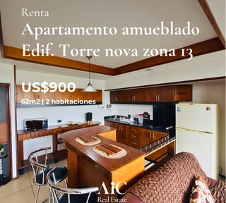 APTO. AMUEBLADO EN RENTA, EDIF. TORRE NOVA  62 MTS2, 2 DORMITORIOS, ZONA 13