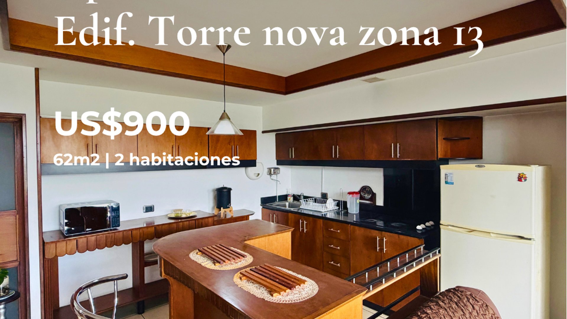 APTO. AMUEBLADO EN RENTA, EDIF. TORRE NOVA  62 MTS2, 2 DORMITORIOS, ZONA 13
