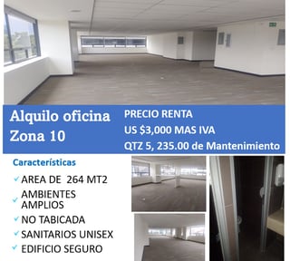 ALQUILO ZONA 10 OFICINA CENTRO EMPRESARIAL