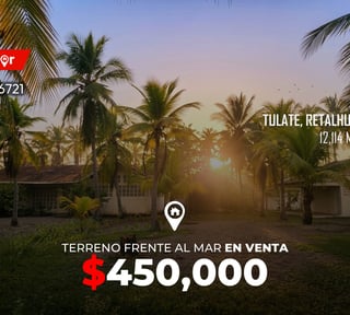 Terreno en venta Frente al mar Tulate, Retalhuleu