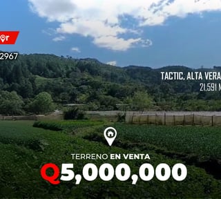 Terreno en venta en Tactic, Alta Verapaz