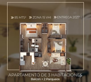 Apartamento en venta de 3 habitación en zona 15 Vista Hermosa 1