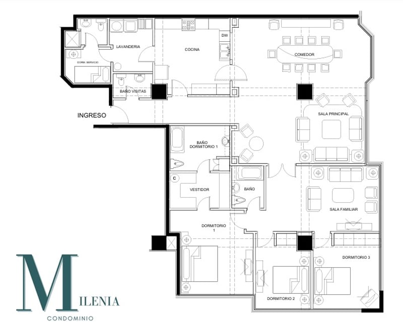 Apartamento con sala familiar en venta 3 habitaciones en z10 Ref-5051