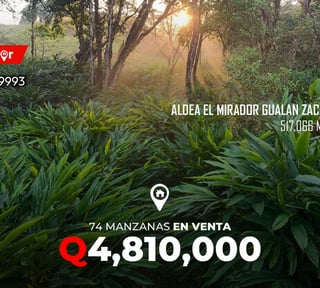 74 Manzanas en venta en Aldea El Mirador Gualan Zacapa