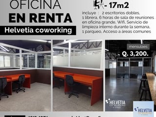 17m² Office for Rent in Zona 11, Guatemala City - Parking, Kitchenette - Image 1