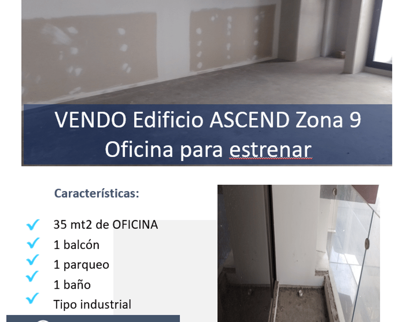 Vendo oficina en Zona 9 de 35 mt2 