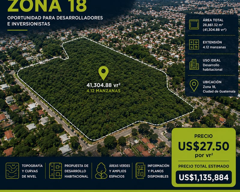 TERRENO EN VENTA EN ZONA 18 – OPORTUNIDAD PARA DESARROLLO INMOBILIARIO
