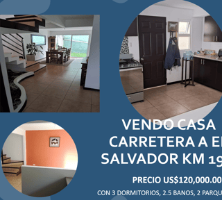 VENDO CASA CARRETERA A EL SALVADOR K. 19 CAMINO A SAN JOSE PINULA