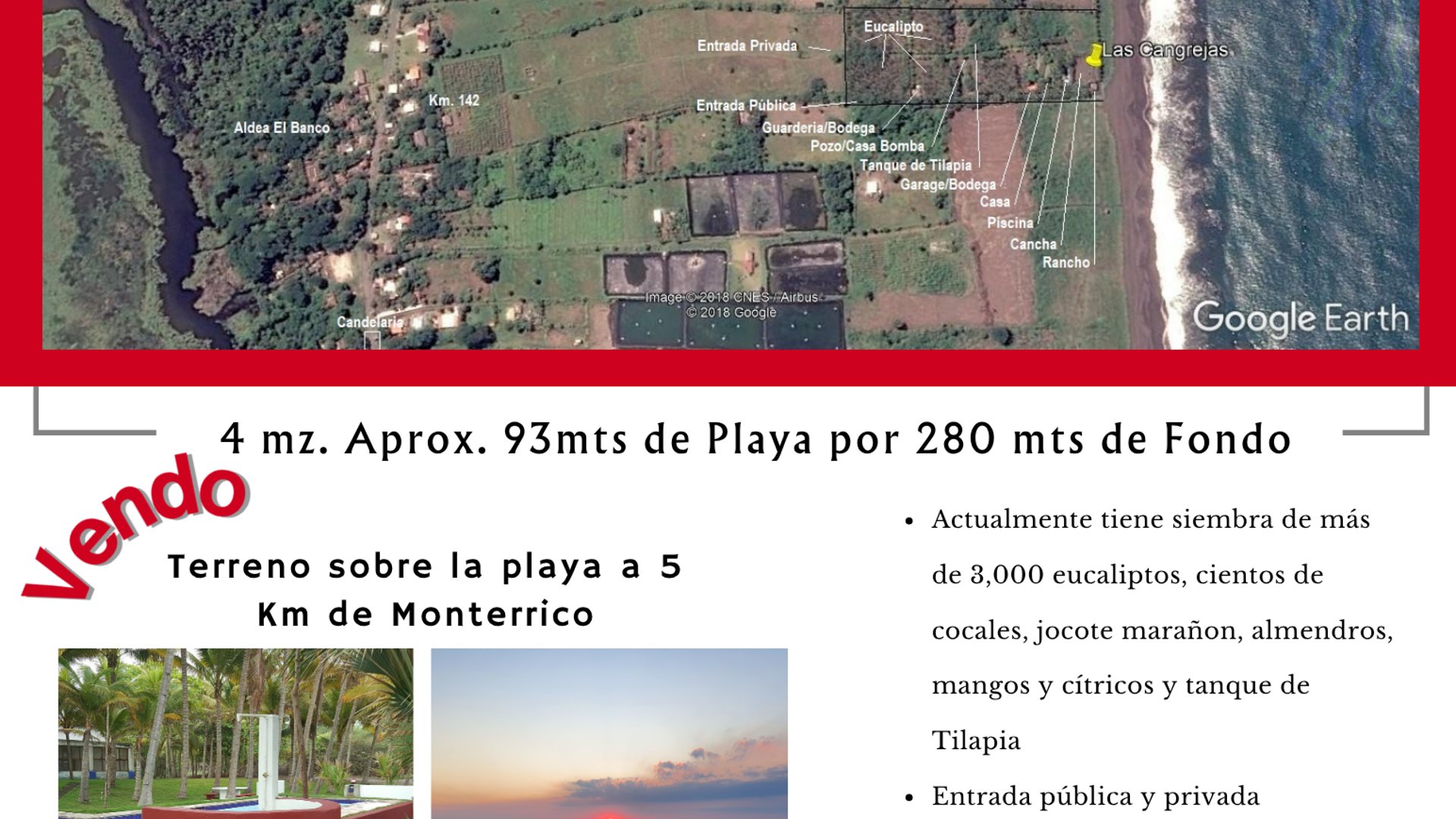 Lote Playa en Venta - Santa Rosa, Guatemala. 28,000 m²