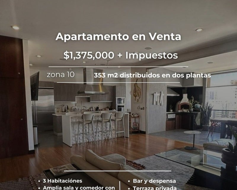 Penthouse en venta · Zona 10 · 353 m² en dos niveles