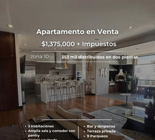 Penthouse en venta · Zona 10 · 353 m² en dos niveles